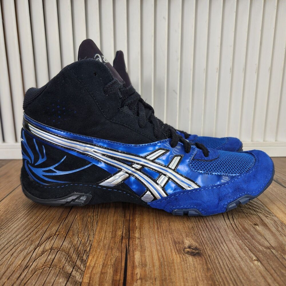 ASICS Cael Sanderson V4.0 Wrestling Shoes Mens Sz 10.5 Blue Black Athletic J901Y